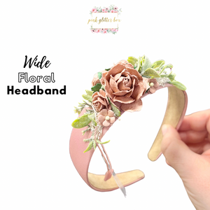 Wide floral occasion headband- dusky pink