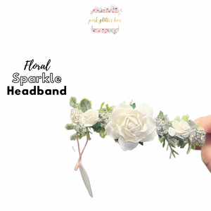 Floral sparkle occasion headband- white