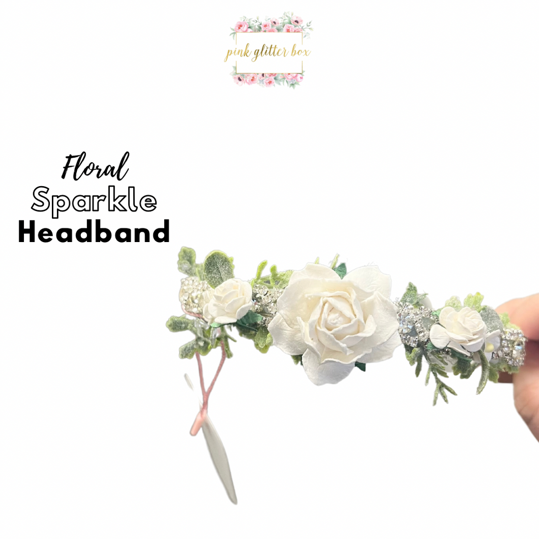 Floral sparkle occasion headband- white