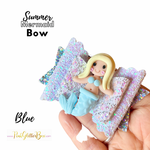 Summer mermaid clay bow - blue