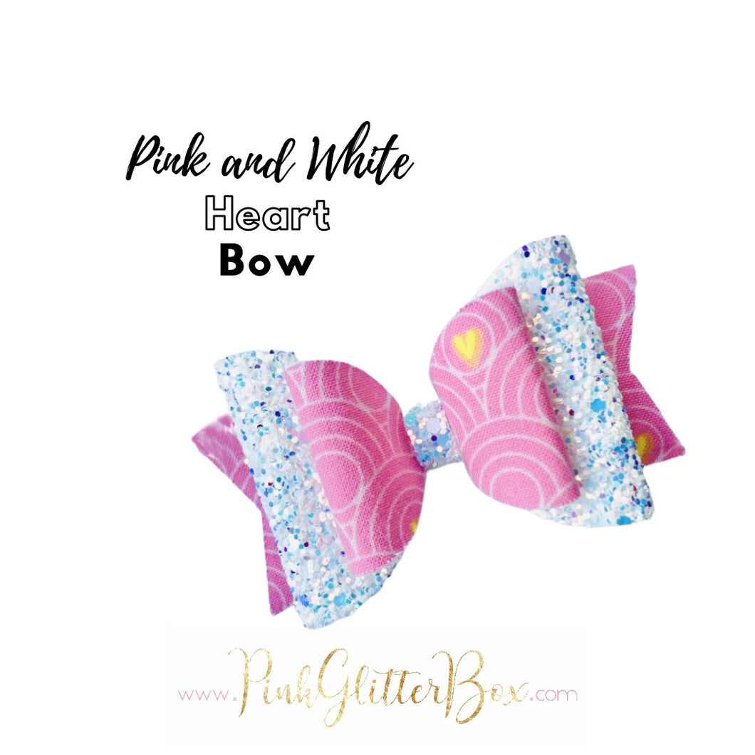 Pink and White Heart hair bow