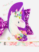 Load image into Gallery viewer, Purple unicorn hair bow

