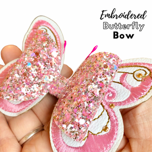 Pastel Embroidered Butterfly Bow
