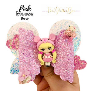 Pink Mouse clay hair bow