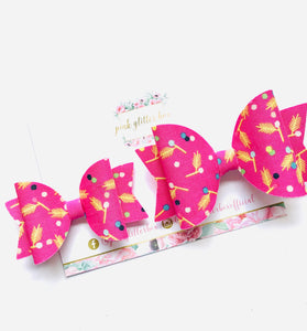 Pink flock hair bow