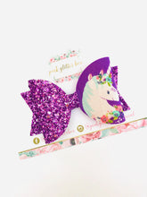 Load image into Gallery viewer, Purple unicorn hair bow
