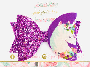 Purple unicorn hair bow