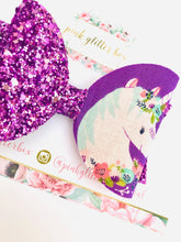 Load image into Gallery viewer, Purple unicorn hair bow
