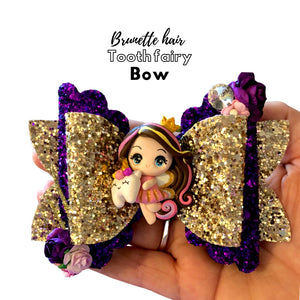 Tooth Fairy clay bow- brunette hair