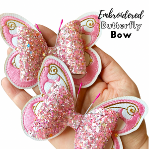 Pastel Embroidered Butterfly Bow