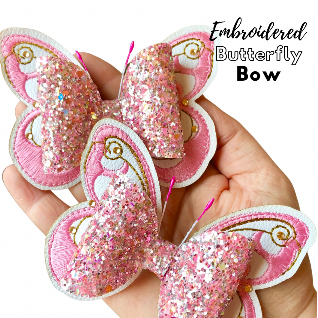 Pastel Embroidered Butterfly Bow