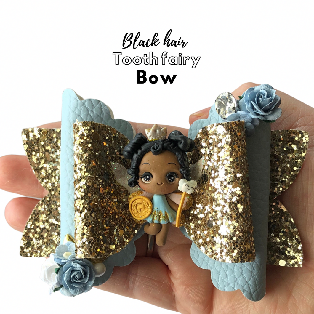 Tooth Fairy clay bow - black hair