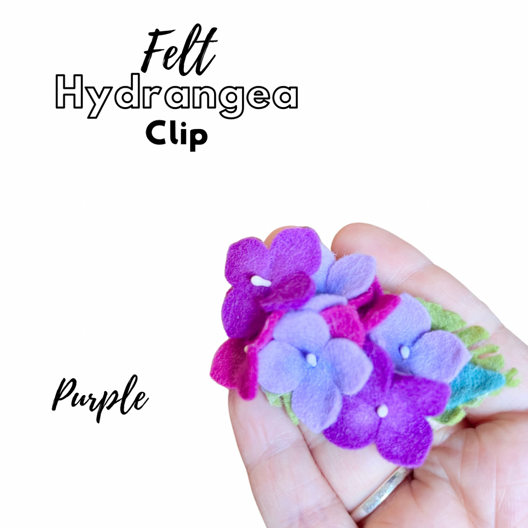 Summer Felt Hydrangea Clip - purple