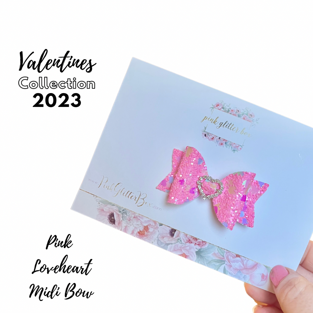 Valentines pink heart midibow