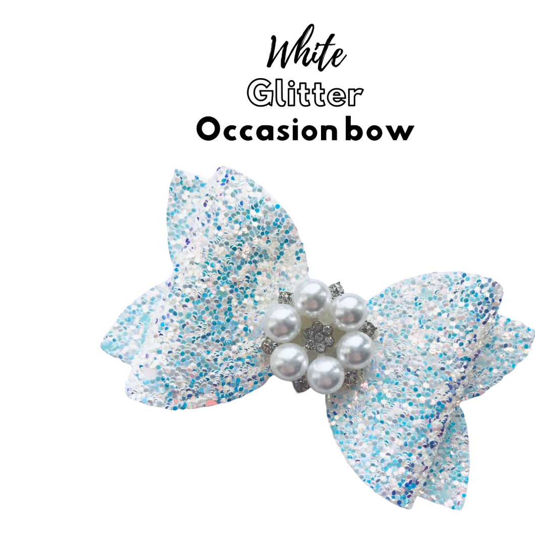 White Glitter Occasion Bow